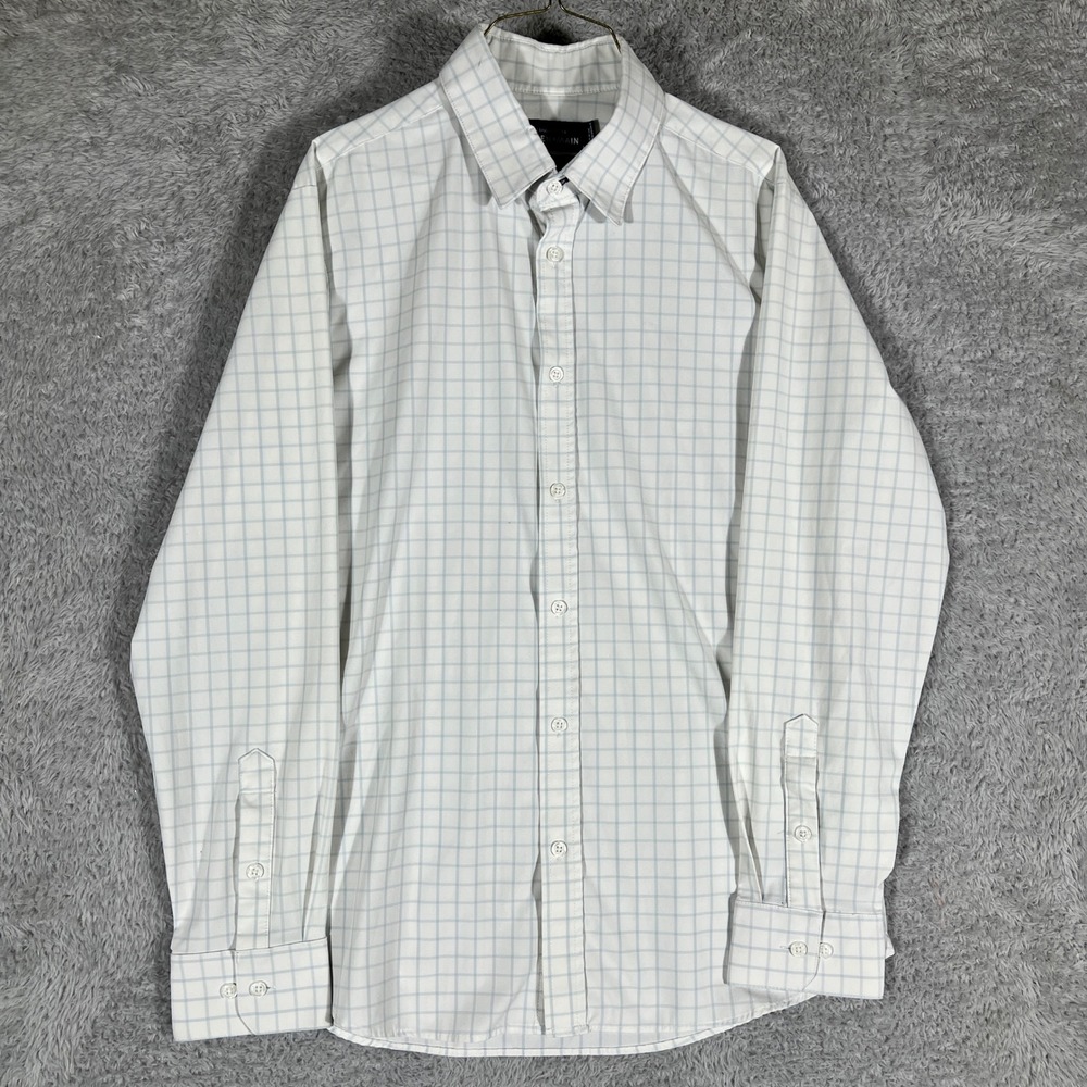 Mizzen + Main Blue Label Leeward Shirt Mens Large White Blue Windowpane Trim Fit